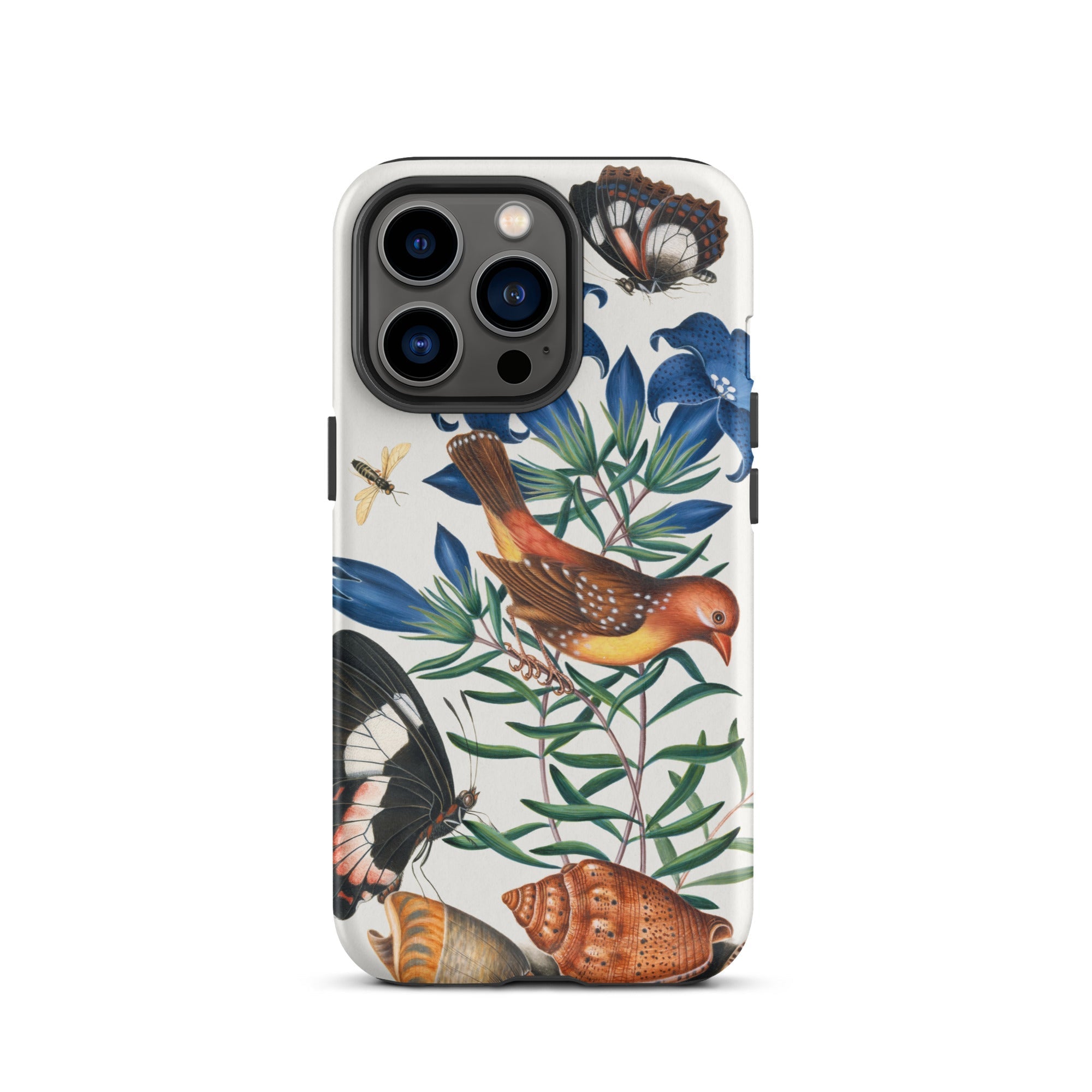 Avadavat Gentian Sawfly Swallowtail and Shells - James Bolton Iphone Case, 13 Pro / Matte, Floral Fauna Patterned Phone Case