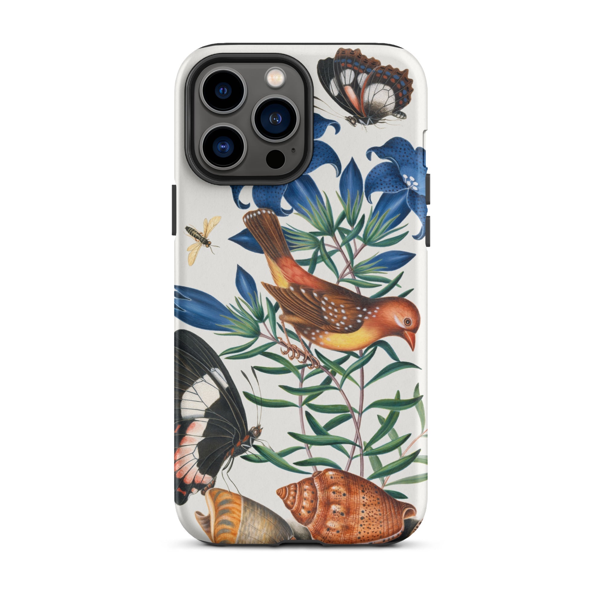 Avadavat Gentian Sawfly Swallowtail and Shells - James Bolton Iphone Case, 13 Pro Max / Matte, Floral Fauna Patterned Phone Case