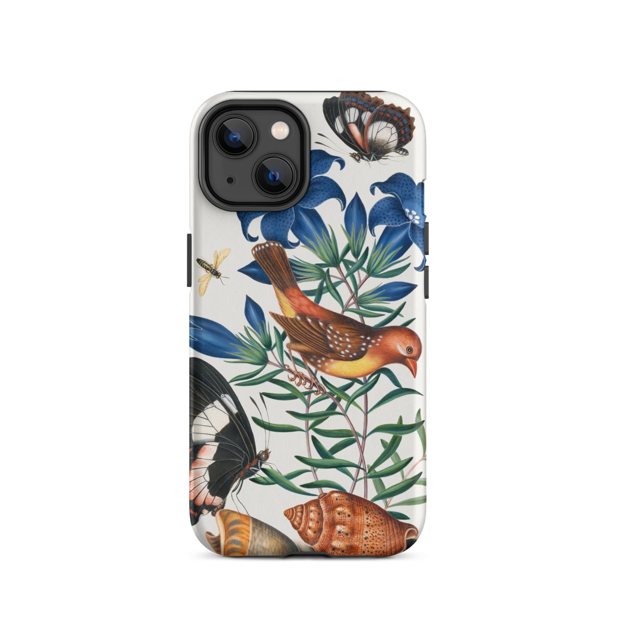 Avadavat Gentian Sawfly Swallowtail and Shells - James Bolton Iphone Case, 14 / Matte, Floral Fauna Patterned Phone Case