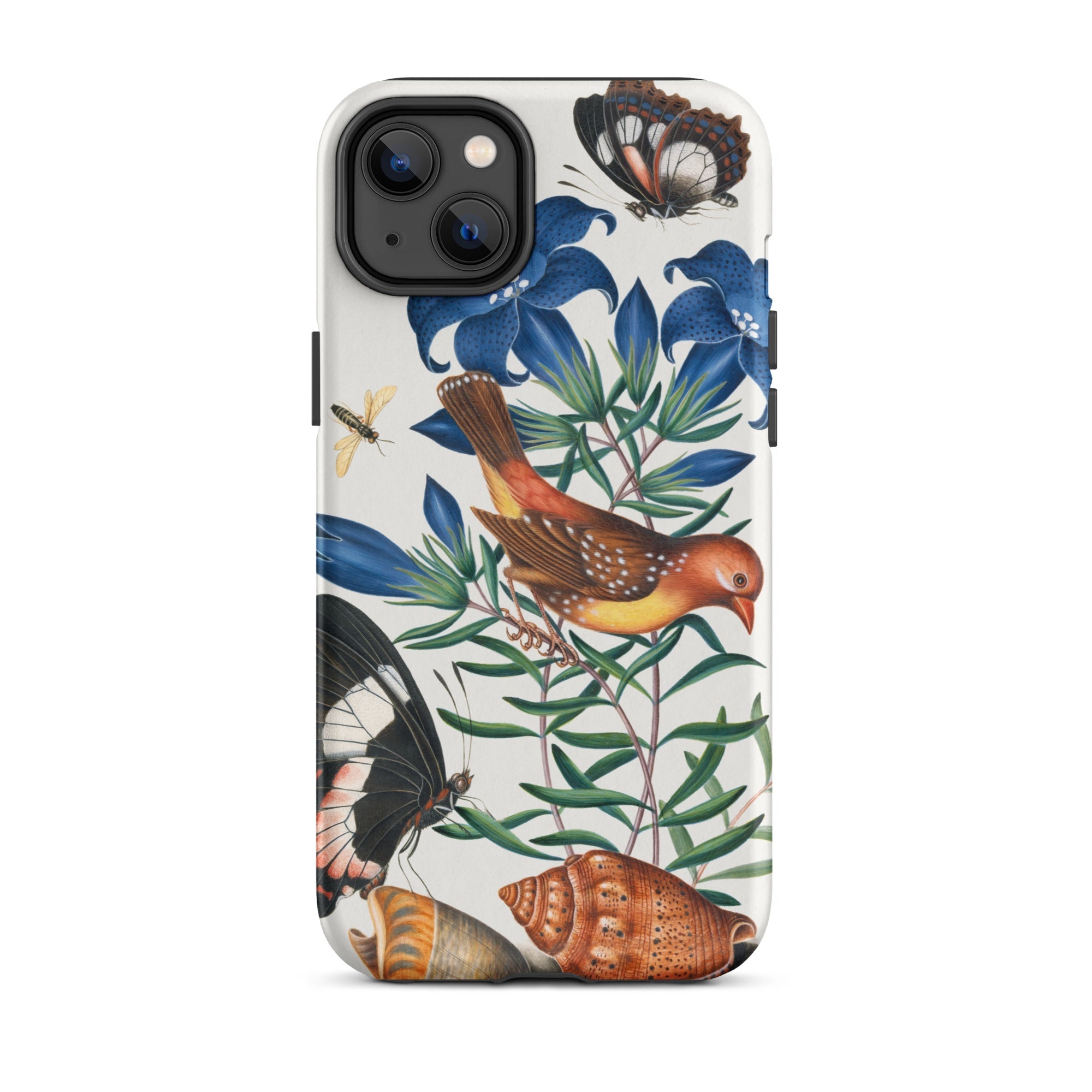 Avadavat Gentian Sawfly Swallowtail and Shells - James Bolton Iphone Case, 14 Plus / Matte, Floral Fauna Patterned Phone Case