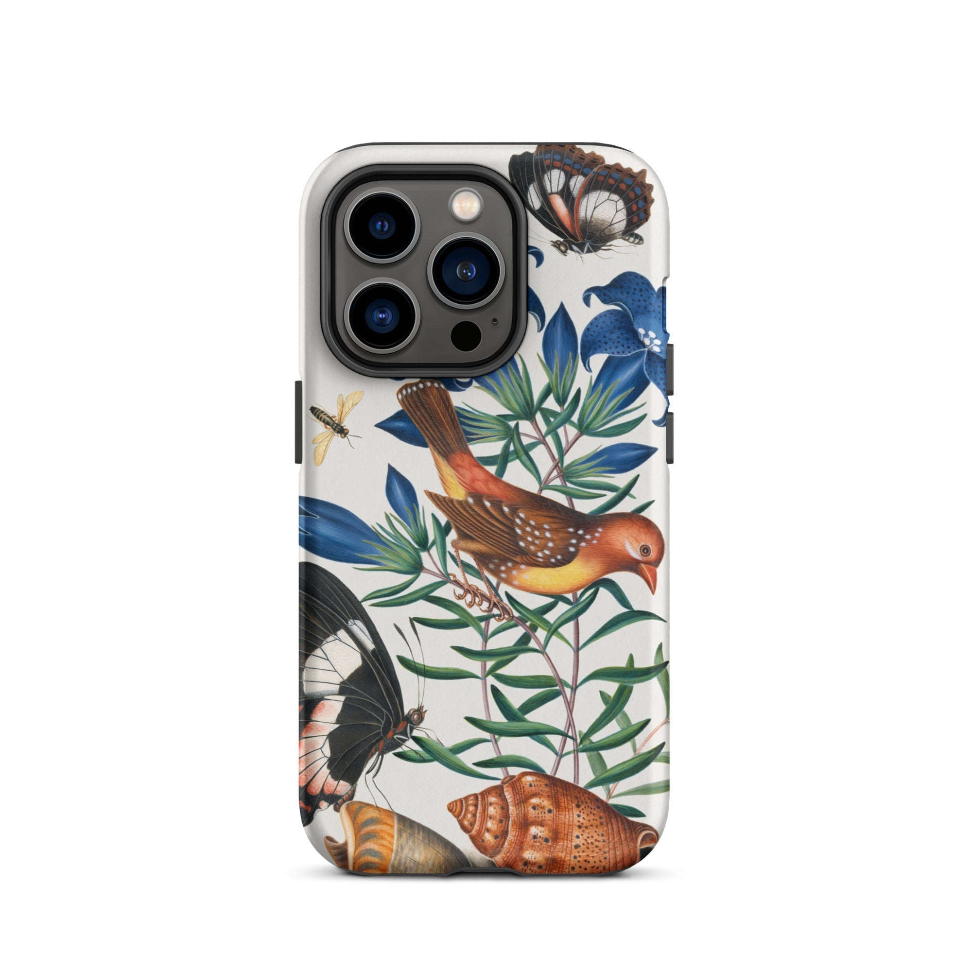 Avadavat Gentian Sawfly Swallowtail and Shells - James Bolton Iphone Case, 14 Pro / Matte, Floral Fauna Patterned Phone Case