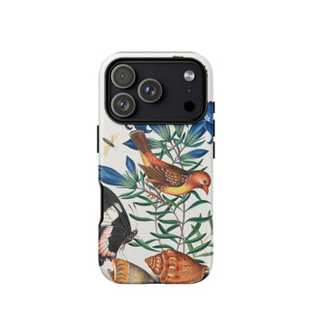 Avadavat Gentian Sawfly Swallowtail and Shells - James Bolton Phone Case Iphone 17 Pro / Matte White Brown Floral Phone Case Birds Leaves