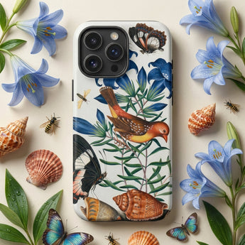 Avadavat Gentian Sawfly Swallowtail and Shells - James Bolton Phone Case White Phone Case Adorned Detailed Illustration Butterflies Birds
