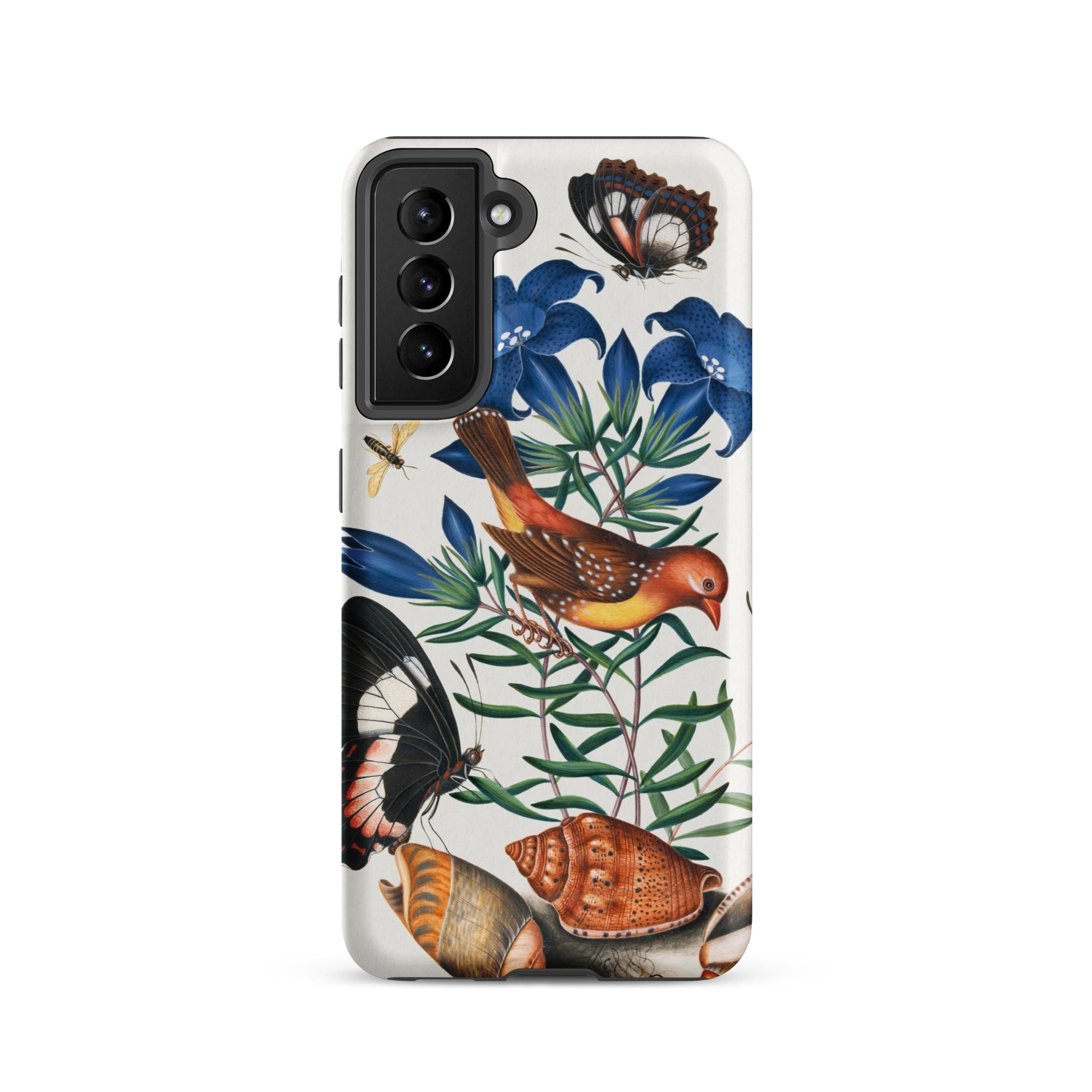 Avadavat Gentian Sawfly Swallowtail and Shells James Bolton Samsung Case, Galaxy S21 / Matte, White Phone Case Nature Themed Illustration