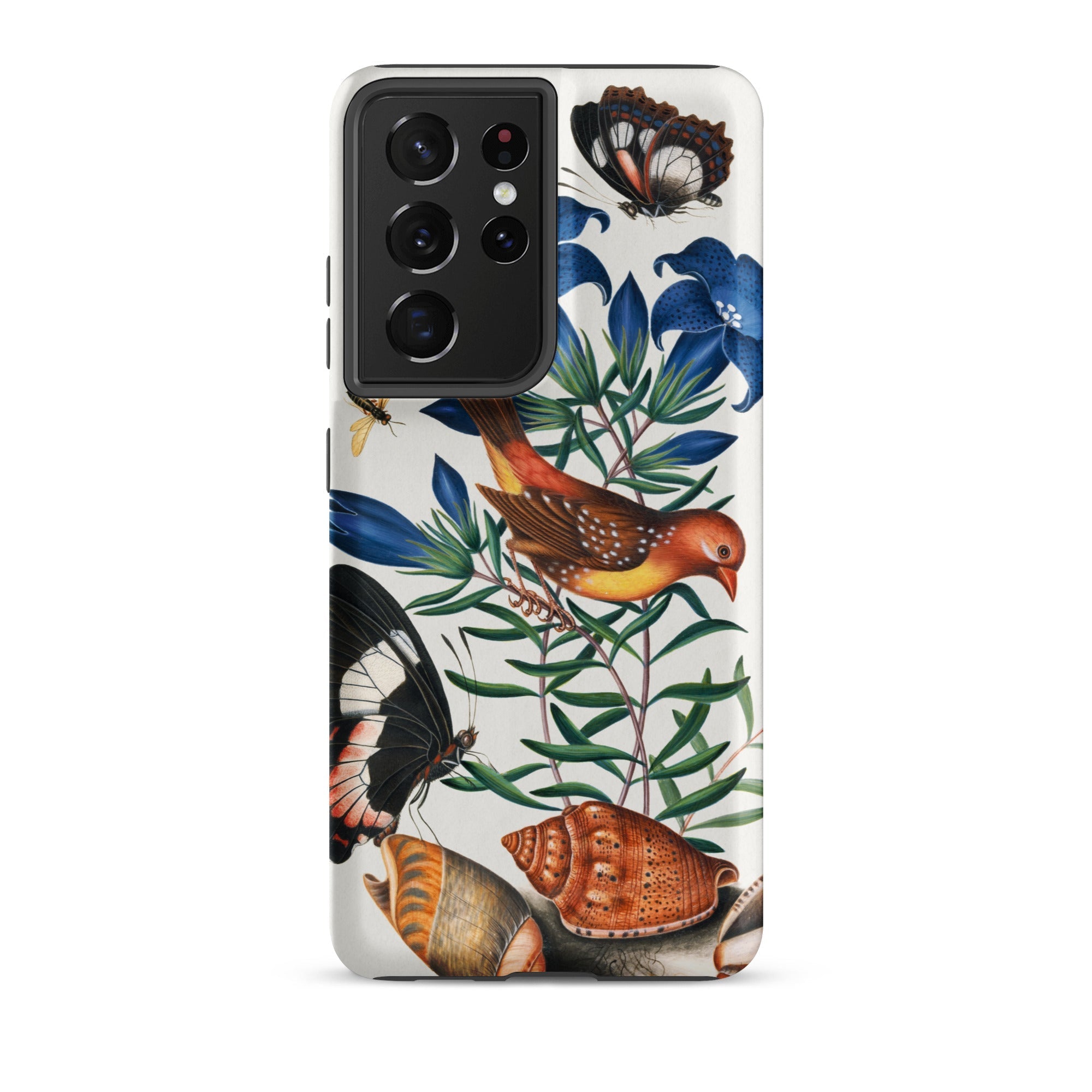 Avadavat Gentian Sawfly Swallowtail and Shells James Bolton Samsung Case, Galaxy S21 Ultra / Matte, White Smartphone Case Colorful Nature