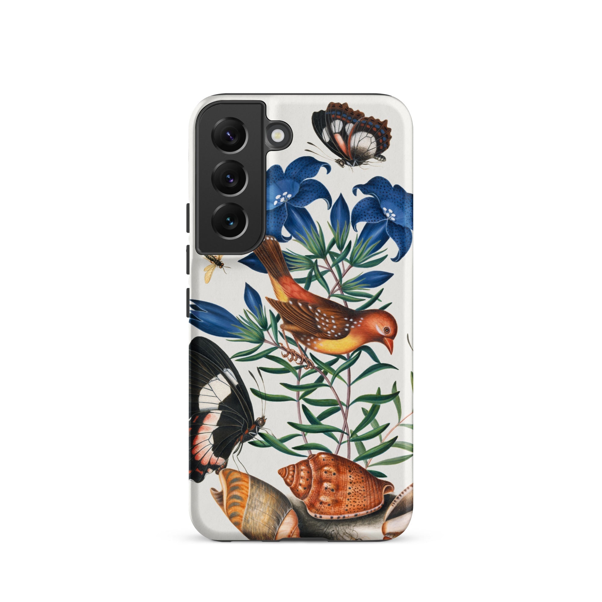 Avadavat Gentian Sawfly Swallowtail and Shells James Bolton Samsung Case, Galaxy S22 / Matte, White Phone Case Vibrant Botanical Animal