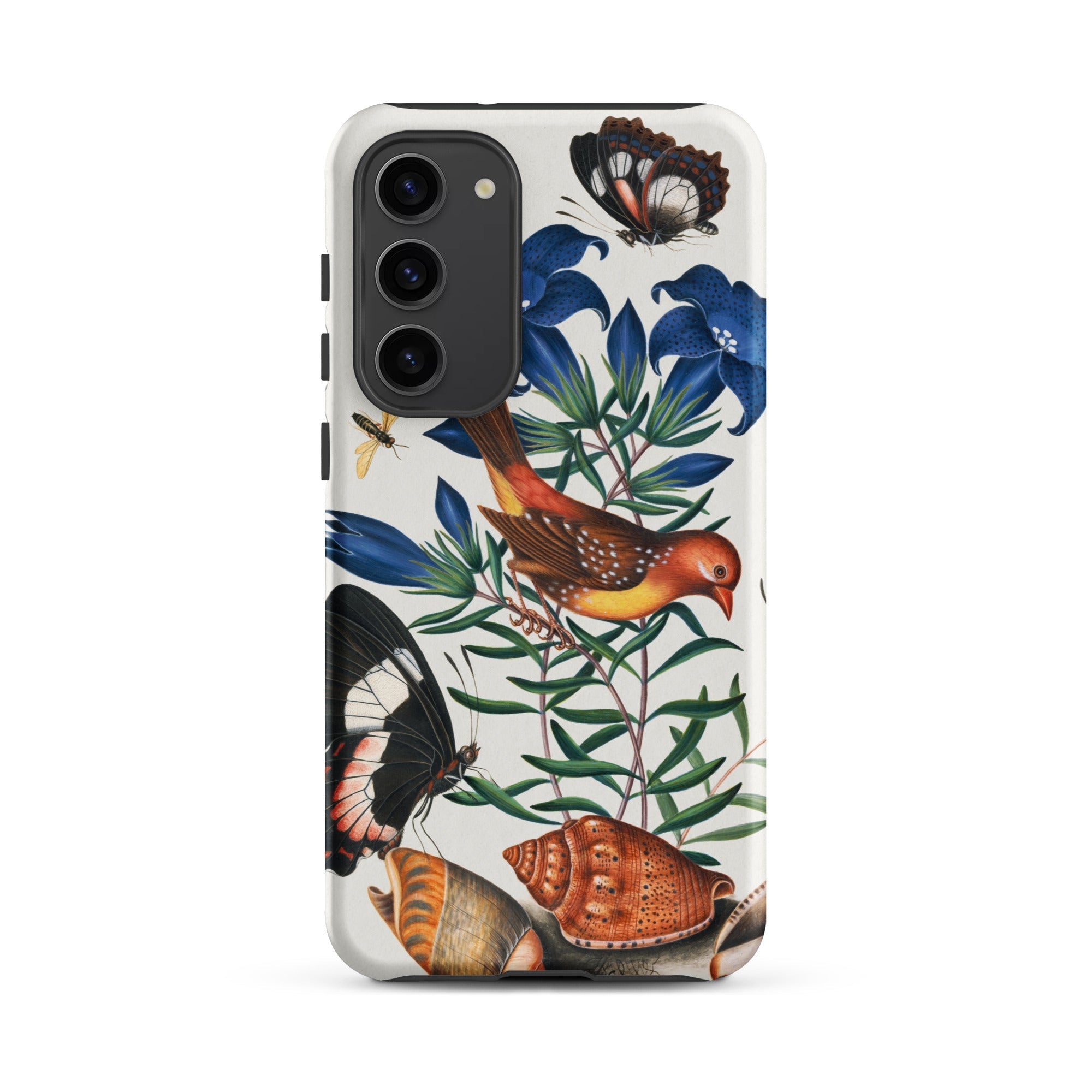 Avadavat Gentian Sawfly Swallowtail and Shells James Bolton Samsung Case, Galaxy S23 Plus / Matte, White Smartphone Case Colorful Nature