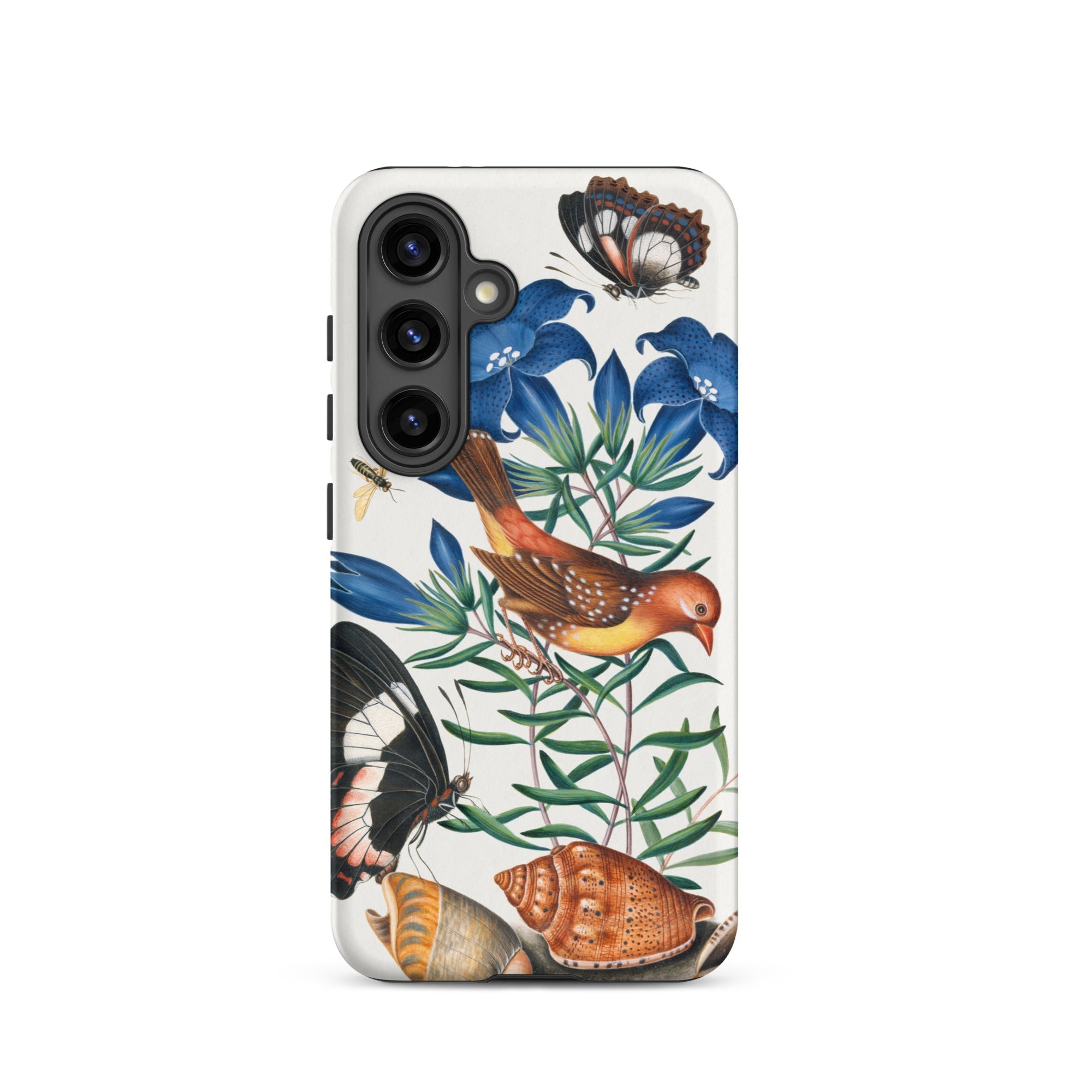 Avadavat Gentian Sawfly Swallowtail and Shells James Bolton Samsung Case, Galaxy S24 / Matte, White Smartphone Case Colorful Nature Themed