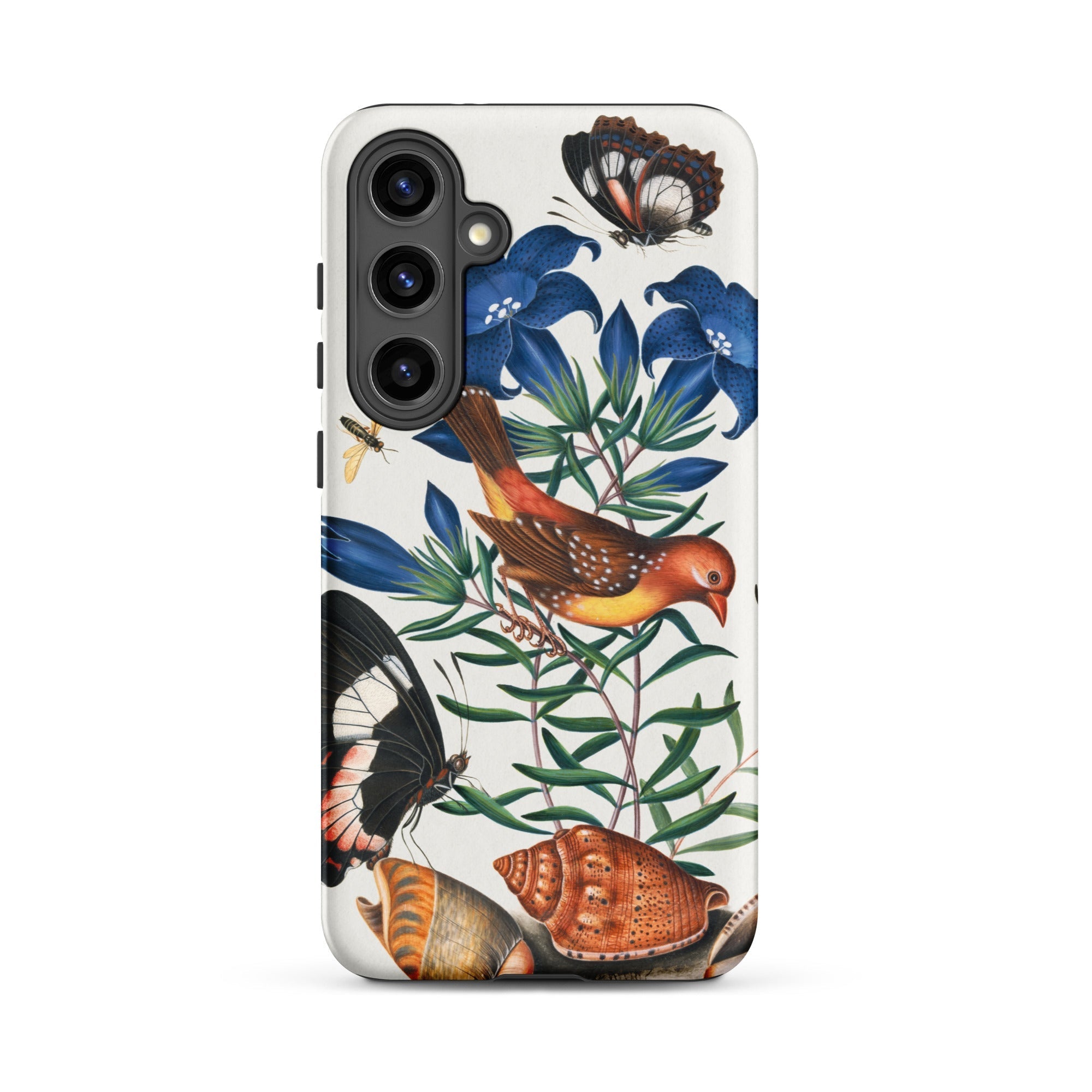 Avadavat Gentian Sawfly Swallowtail and Shells James Bolton Samsung Case, Galaxy S24 Plus / Matte, White Smartphone Case Colorful Nature