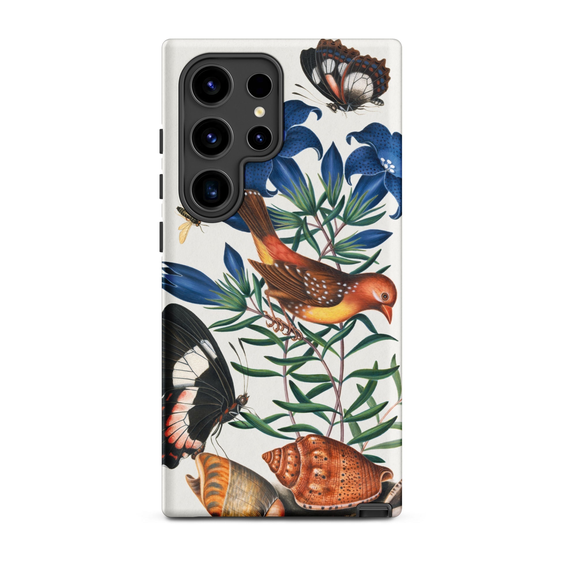 Avadavat Gentian Sawfly Swallowtail and Shells James Bolton Samsung Case, Galaxy S24 Ultra / Matte, White Phone Case Colorful Natural