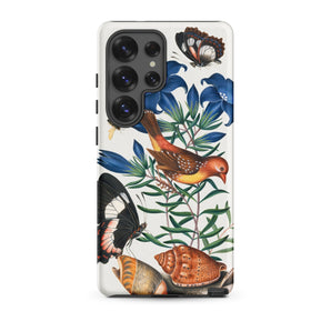 Avadavat Gentian Sawfly Swallowtail and Shells - James Bolton Samsung Case, Galaxy S25 Ultra / Matte, White Smartphone Case Vintage-style