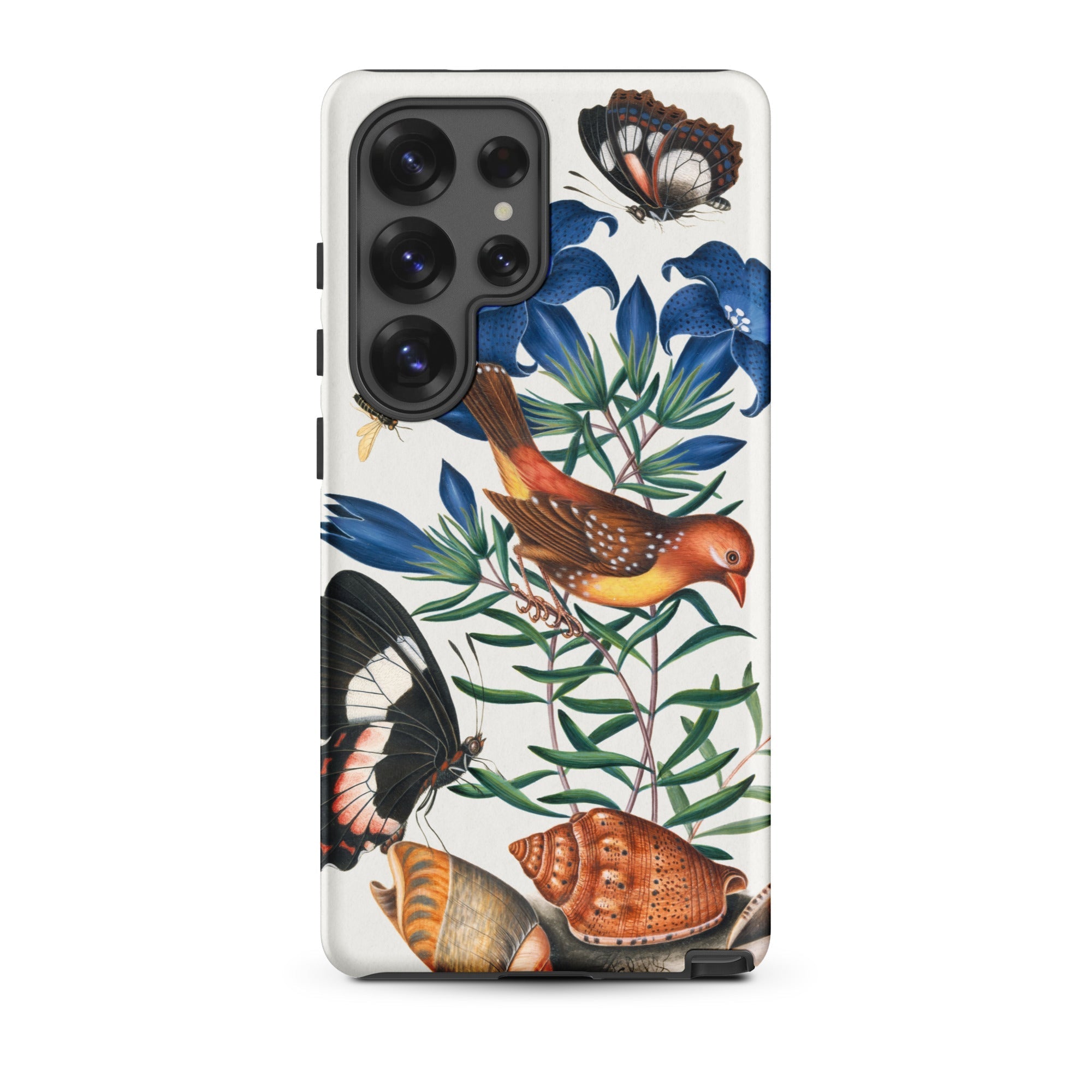 Avadavat Gentian Sawfly Swallowtail and Shells James Bolton Samsung Case, Galaxy S25 Ultra / Matte, White Smartphone Case Vintage Style