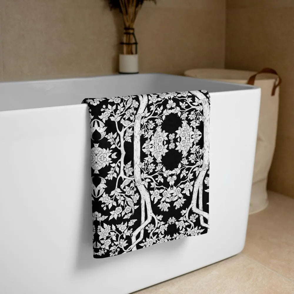 Aviary Beach Towel - Black And White - Ethical Bath Towel - Beach Towels - Aesthetic Art