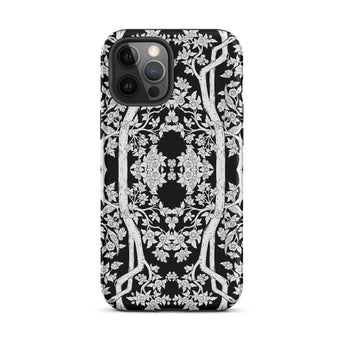 Aviary Black Aesthetic Pattern Art Iphone Case, 12 Pro Max / Matte, Black White Floral Patterned Phone Case