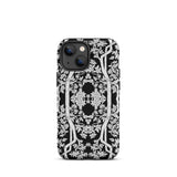 Aviary Black Aesthetic Pattern Art Iphone Case, 13 Mini / Matte, Black Phone Case White Floral Tree Design
