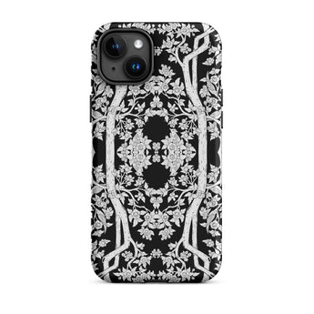 Aviary Black Aesthetic Pattern Art Iphone Case 15 Plus / Matte Black White Floral Patterned Phone Case Pattern Art Phone, Battle-tested