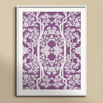 Aviary Black Art Print, Framed Purple White Botanical Print Symmetrical Trees Floral