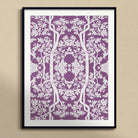 Aviary Black Art Print, Framed Purple White Floral Pattern Artwork