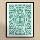 Aviary Black Art Print, Framed Teal White Floral Pattern Artwork