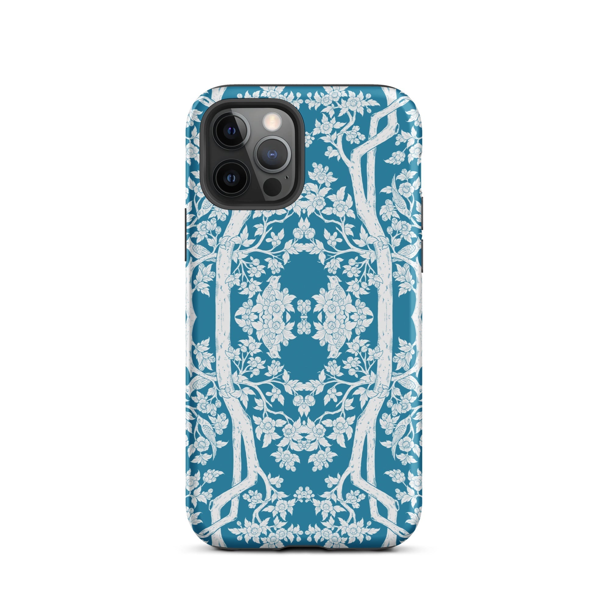 Aviary Blue Aesthetic Pattern Art Iphone Case, 12 Pro / Matte, Blue Floral Patterned Phone Case