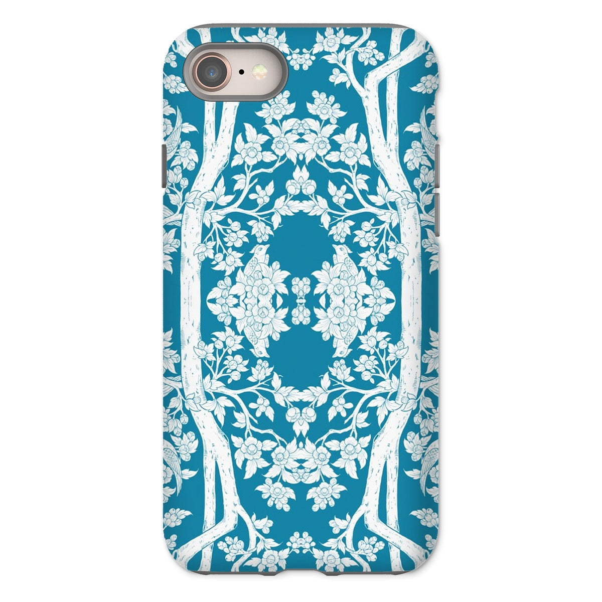 Aviary Blue Aesthetic Pattern Art Iphone Case, 8 / Matte, Decorative Phone Case Teal Background Intricate White Floral