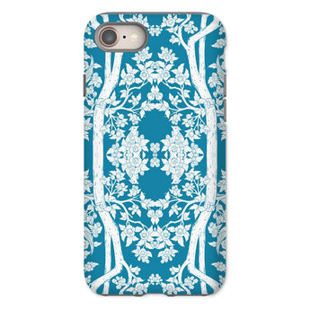 Aviary Blue Aesthetic Pattern Art Iphone Case, 8 / Matte, Decorative Phone Case Teal Background Intricate White Floral