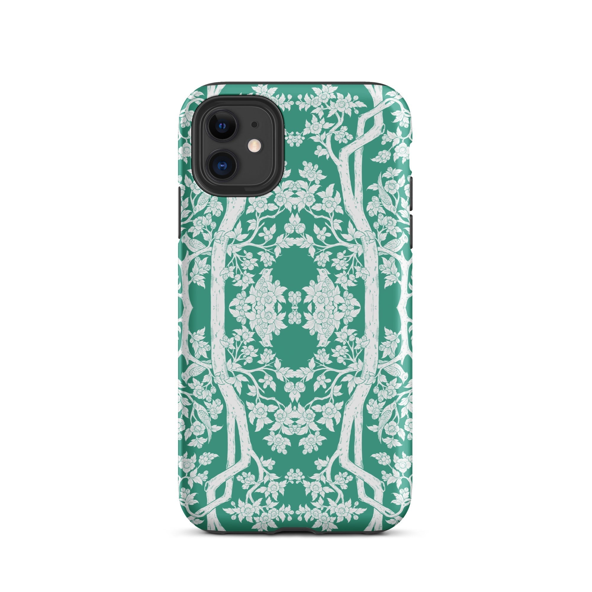 Aviary Green Aesthetic Pattern Art Iphone Case, 11 / Matte, Green Phone Case White Floral Pattern