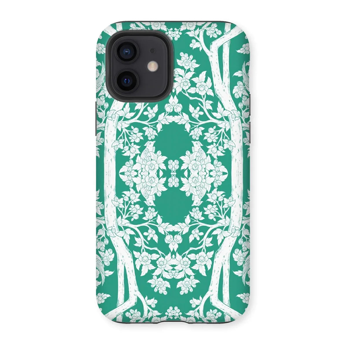 Aviary Green Aesthetic Pattern Art Iphone Case, 12 / Matte, Decorative Green White Floral Patterned Iphone Case