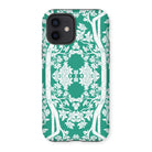 Aviary Green Aesthetic Pattern Art Iphone Case, 12 / Matte, Decorative Green White Floral Patterned Iphone Case