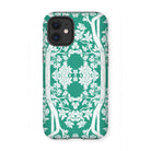 Aviary Green Aesthetic Pattern Art Iphone Case, 12 Mini / Matte, Decorative Green White Floral Patterned Iphone Case