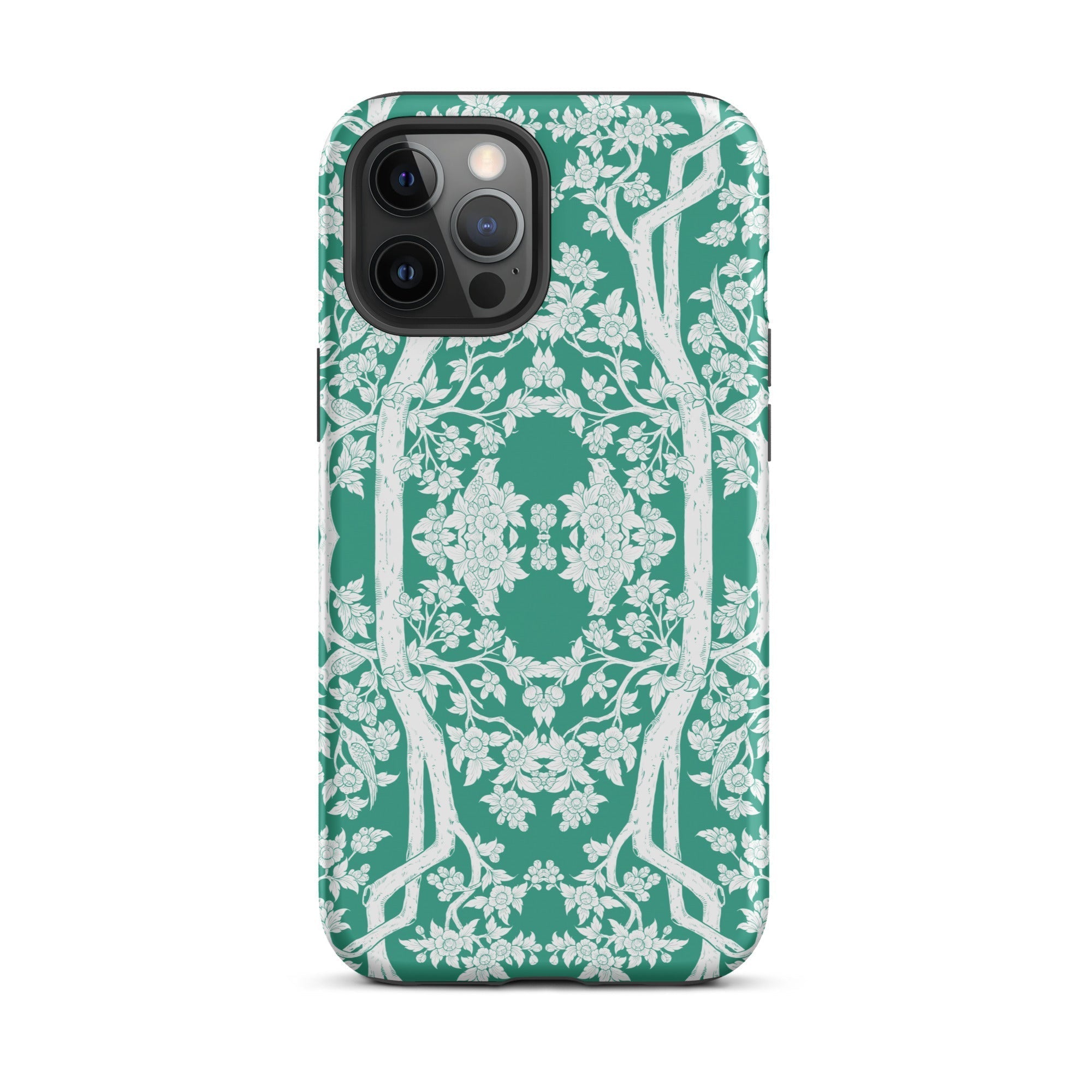 Aviary Green Aesthetic Pattern Art Iphone Case, 12 Pro Max / Matte, Green White Floral Patterned Phone Case