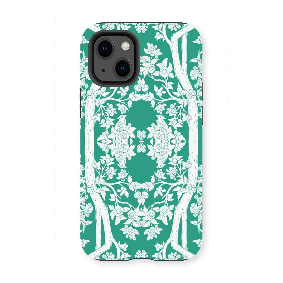 Aviary Green Aesthetic Pattern Art Iphone Case, 13 Mini / Matte, Decorative Green White Floral Patterned Phone Case Iphone