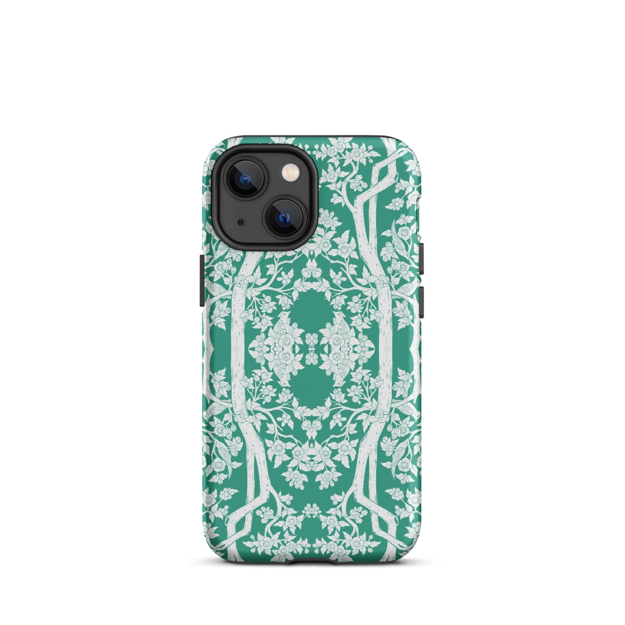 Aviary Green Aesthetic Pattern Art Iphone Case, 13 Mini / Matte, Green Floral Patterned Phone Case