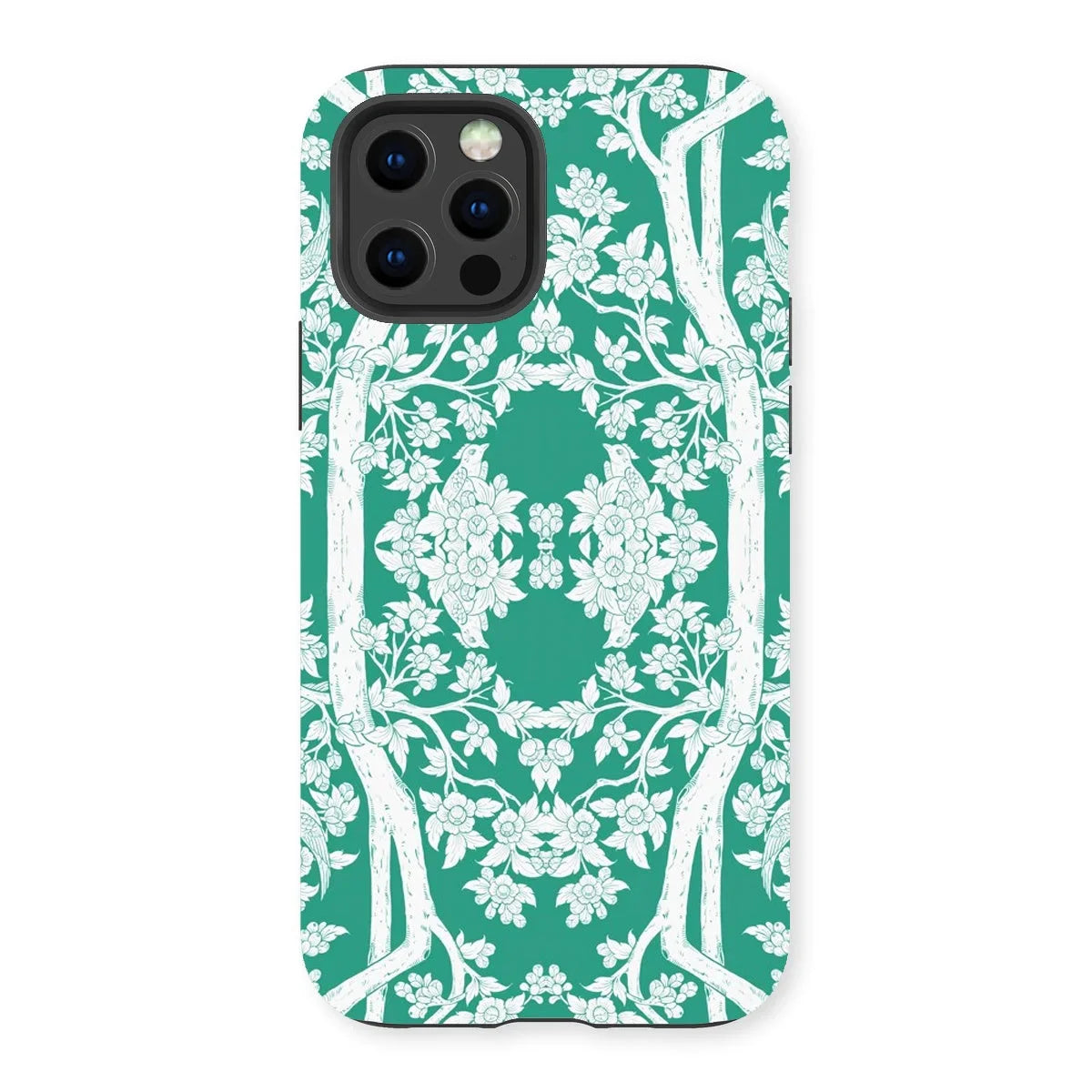 Aviary Green Aesthetic Pattern Art Iphone Case, 13 Pro / Matte, Decorative Green White Floral Patterned Phone Case Multi-camera