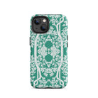 Aviary Green Aesthetic Pattern Art Iphone Case, 14 / Matte, Green White Floral Patterned Phone Case