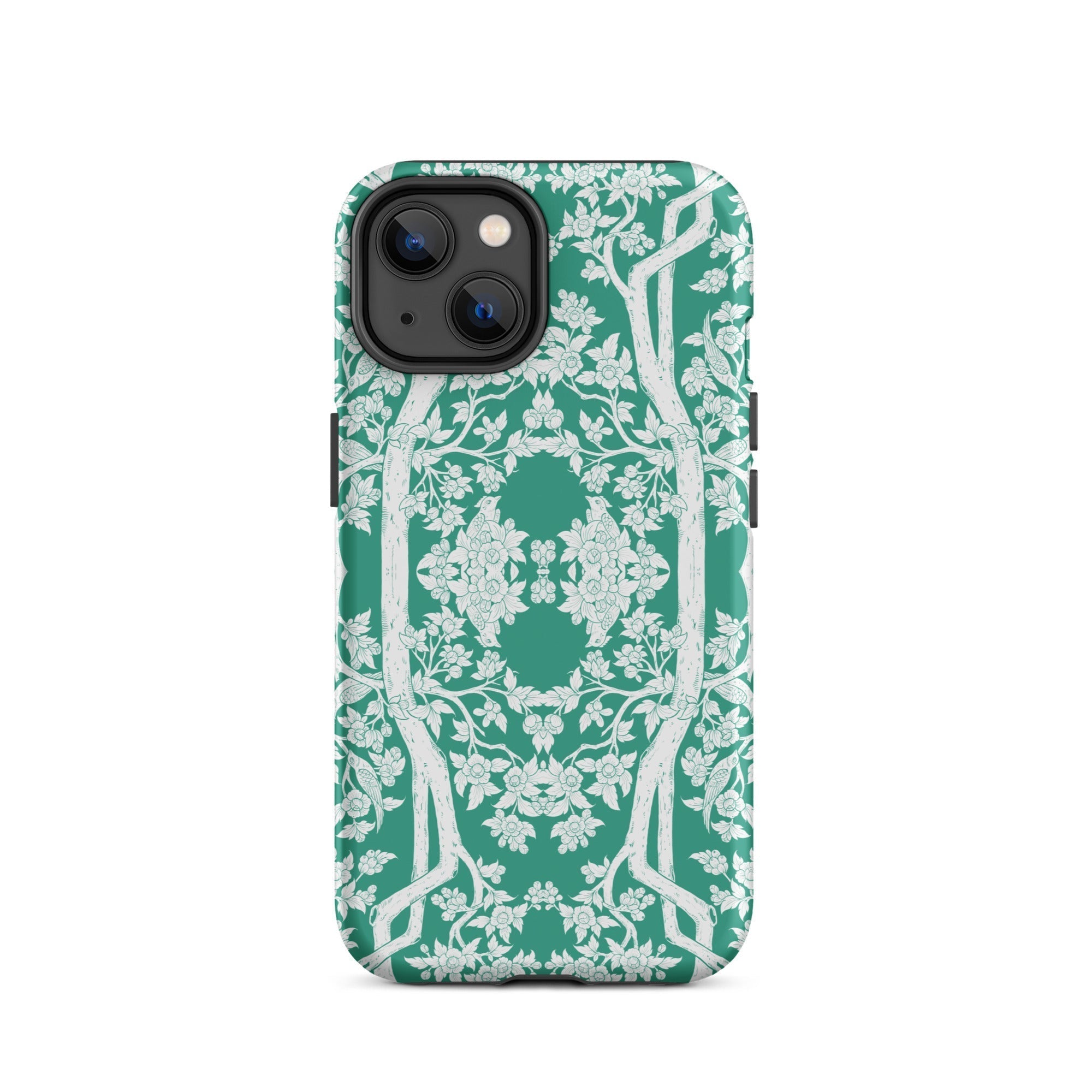 Aviary Green Aesthetic Pattern Art Iphone Case, 14 / Matte, Green White Floral Patterned Phone Case