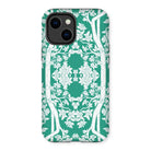 Aviary Green Aesthetic Pattern Art Iphone Case, 14 Plus / Matte, Decorative Green White Floral Patterned Iphone Case