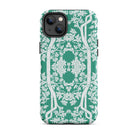 Aviary Green Aesthetic Pattern Art Iphone Case, 14 Plus / Matte, Green White Floral Patterned Phone Case