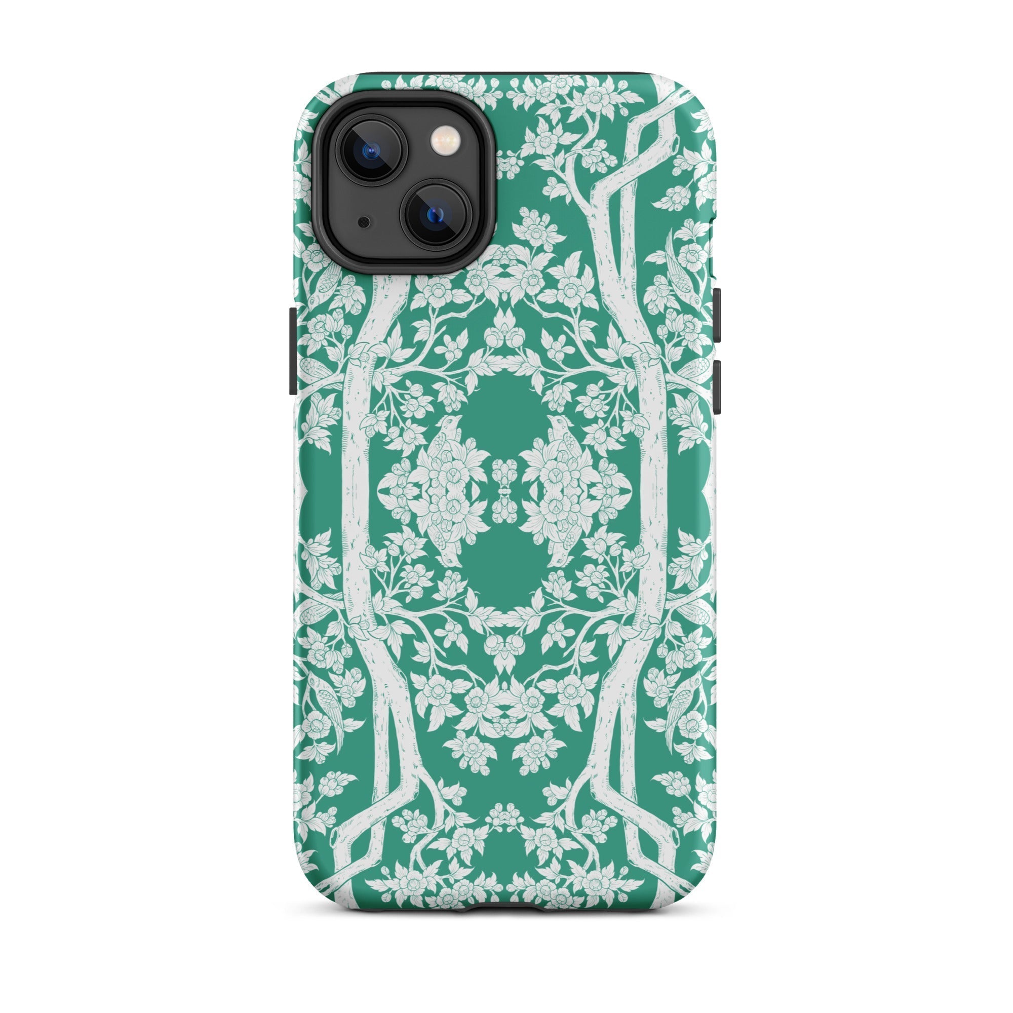 Aviary Green Aesthetic Pattern Art Iphone Case, 14 Plus / Matte, Green White Floral Patterned Phone Case