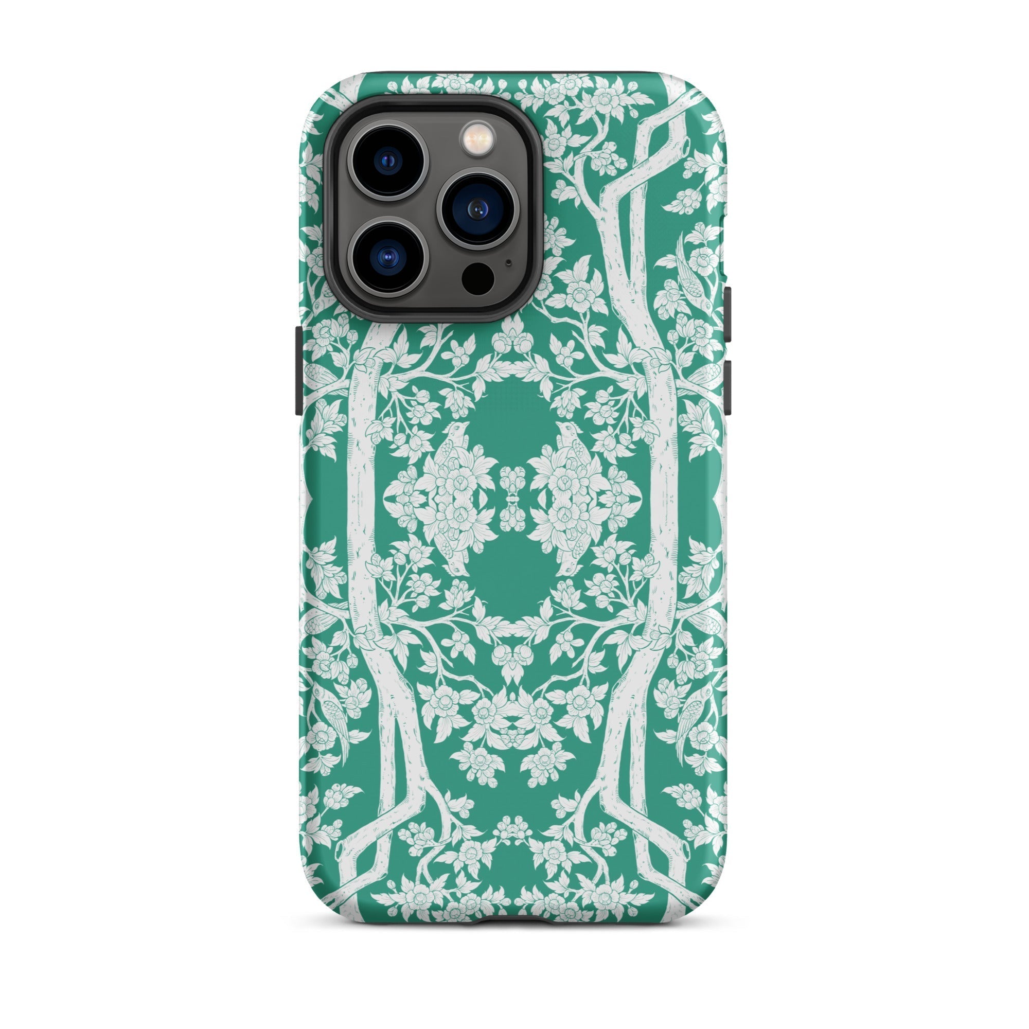 Aviary Green Aesthetic Pattern Art Iphone Case, 14 Pro Max / Matte, Green Floral Patterned Phone Case