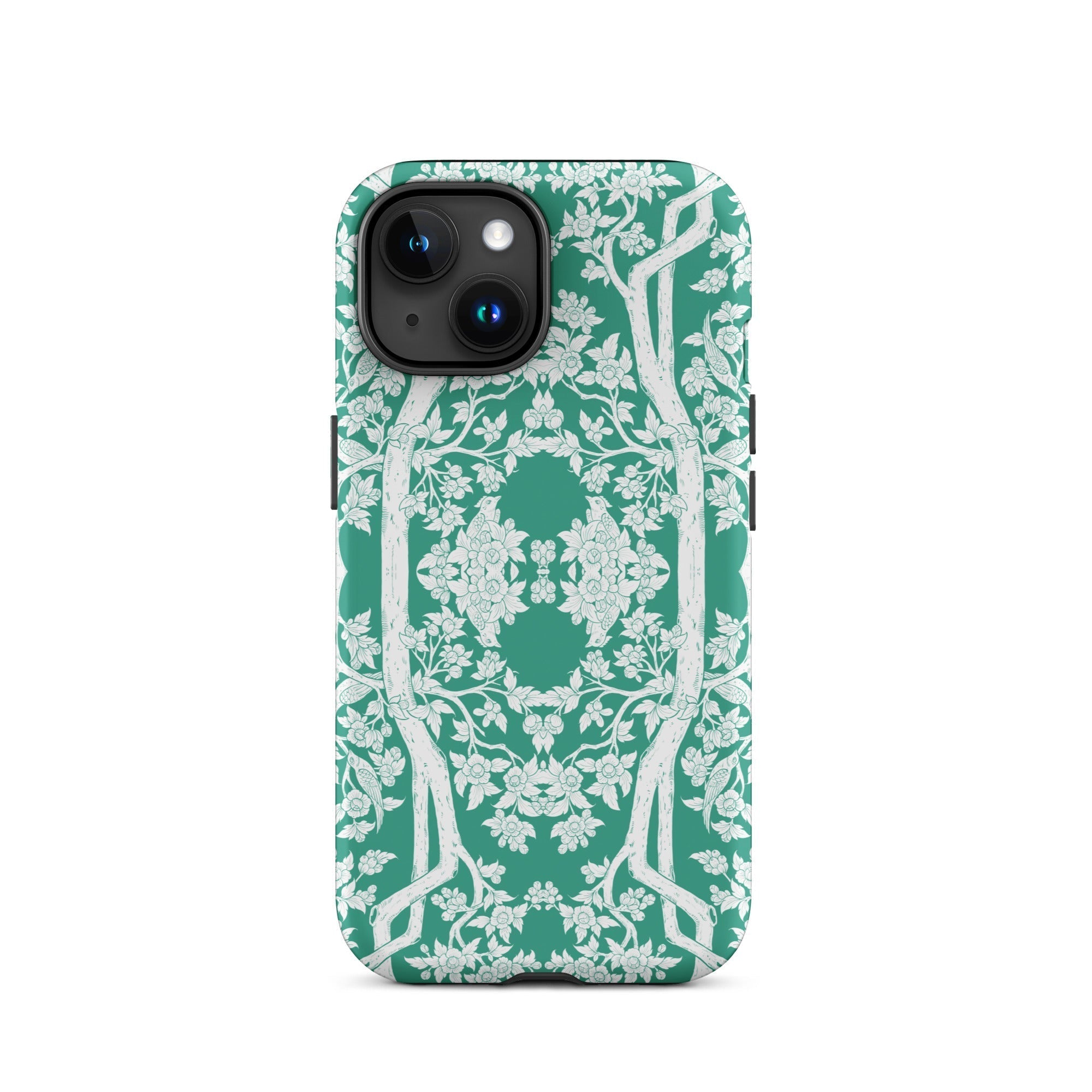 Aviary Green Aesthetic Pattern Art Iphone Case, 15 / Matte, Green Floral Patterned Phone Case