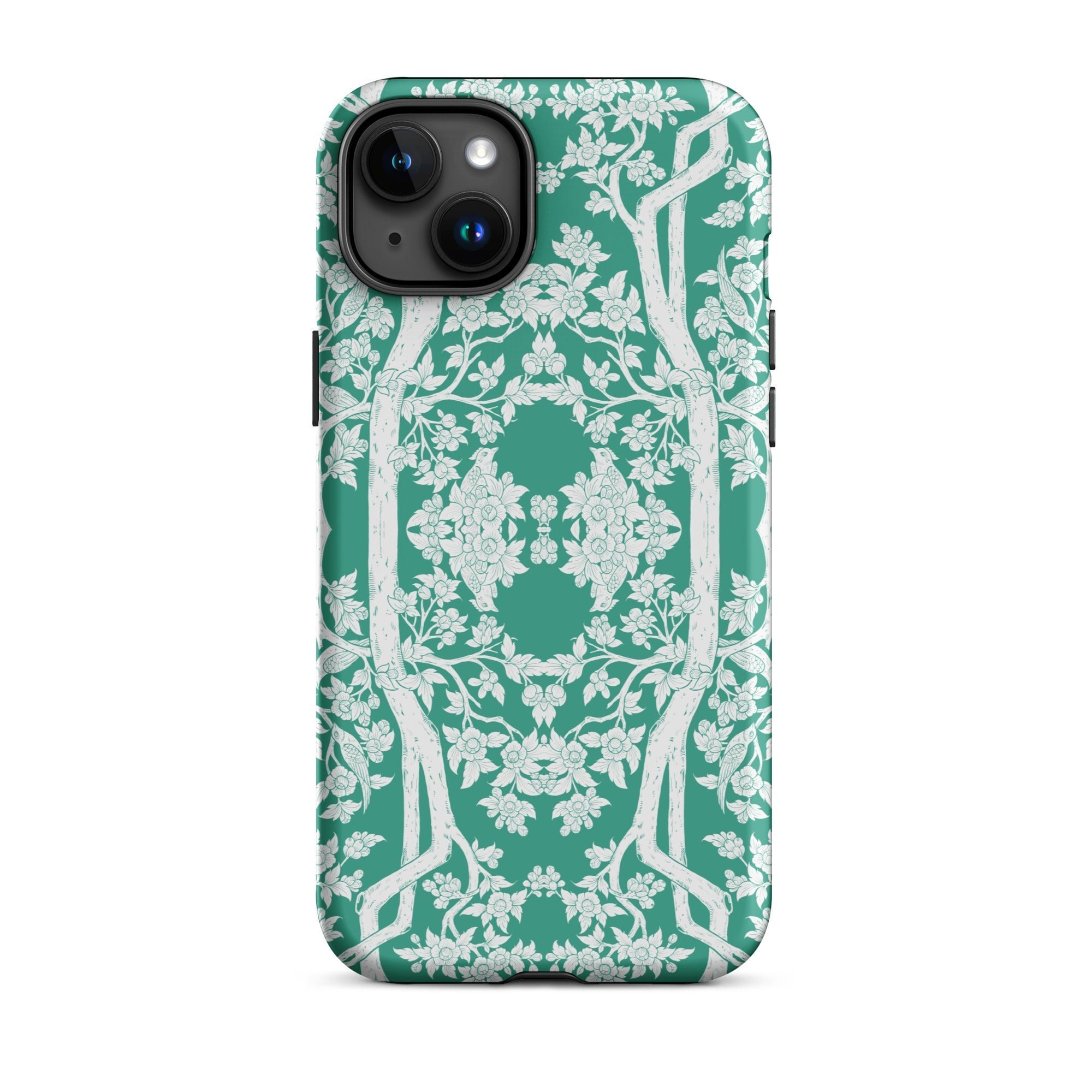 Aviary Green Aesthetic Pattern Art Iphone Case, 15 Plus / Matte, Green Floral Patterned Phone Case