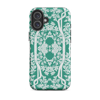 Aviary Green Aesthetic Pattern Art Iphone Case 16 Plus / Matte Green Phone Case Floral Tree Design Pattern Art Phone, Battle-tested Design,