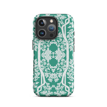 Aviary Green Aesthetic Pattern Art Iphone Case 16 Pro / Matte Green White Floral Patterned Phone Case Pattern Art Phone, Battle-tested