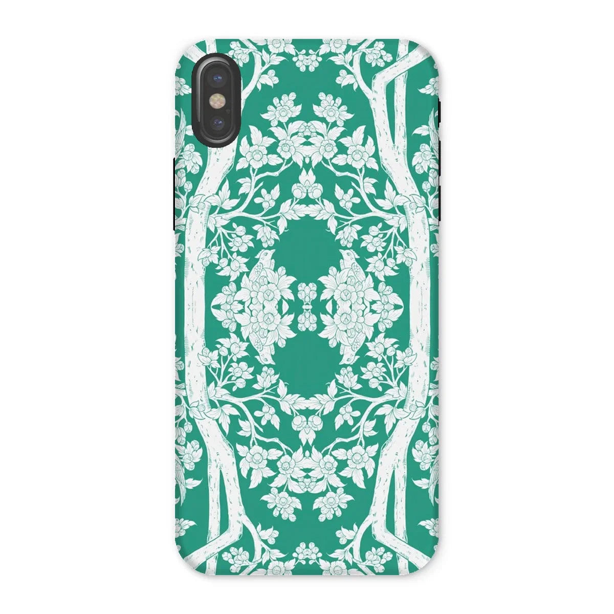 Aviary Green Aesthetic Pattern Art Iphone Case, x / Matte, Decorative Phone Case Green Background White Floral Pattern