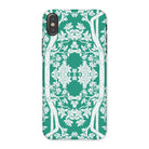 Aviary Green Aesthetic Pattern Art Iphone Case, x / Matte, Decorative Phone Case Green Background White Floral Pattern