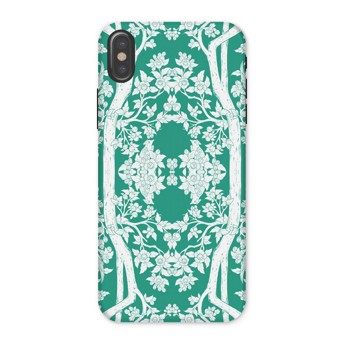 Aviary Green Aesthetic Pattern Art Iphone Case, x / Matte, Decorative Phone Case Green Background White Floral Pattern