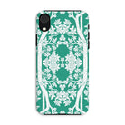 Aviary Green Aesthetic Pattern Art Iphone Case, Xr / Matte, Decorative Phone Case Green Background White Floral Pattern