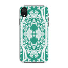 Aviary Green Aesthetic Pattern Art Iphone Case, Xr / Matte, Decorative Phone Case Green Background White Floral Pattern
