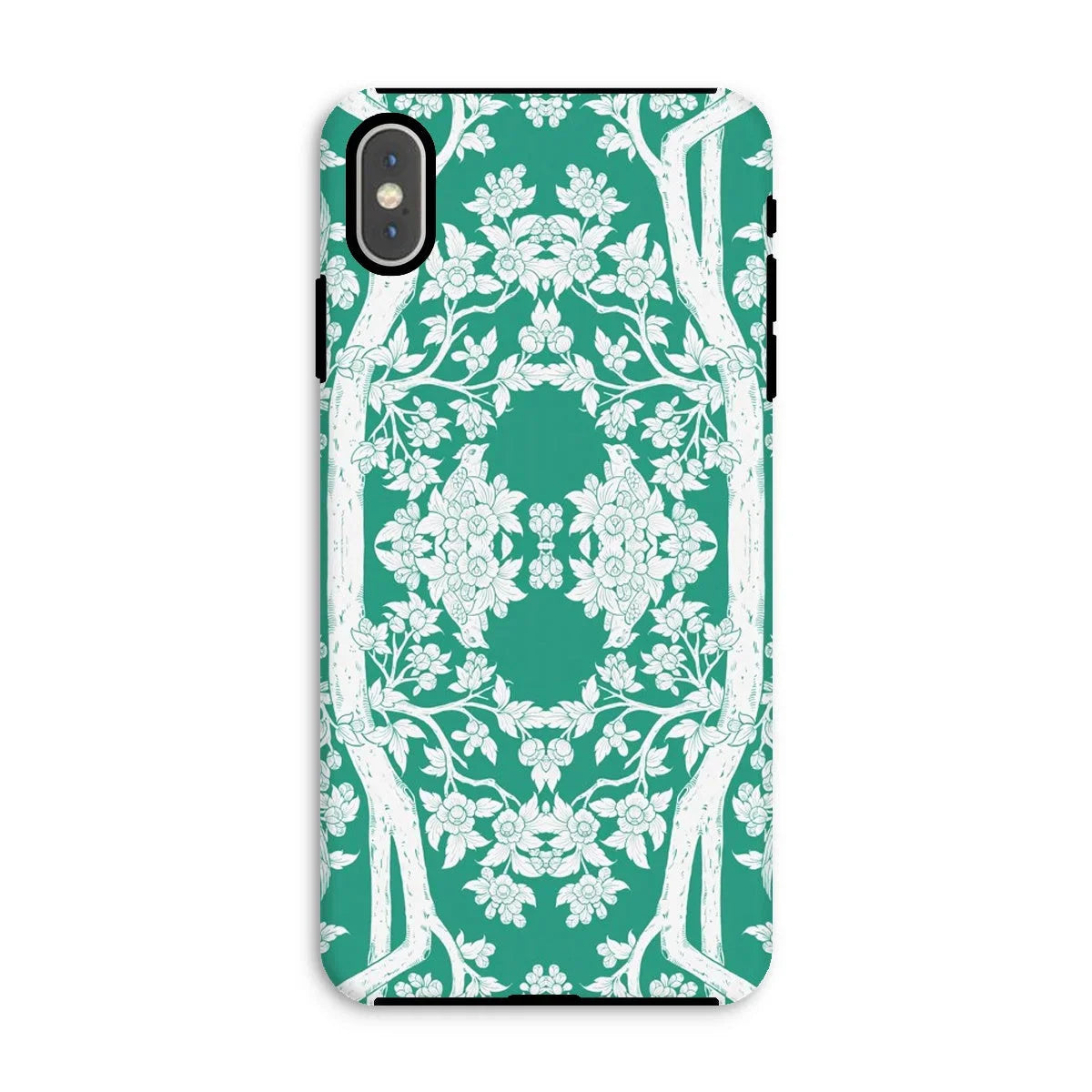 Aviary Green Aesthetic Pattern Art Iphone Case, Xs Max / Matte, Decorative Iphone Case Teal Background White Floral Pattern